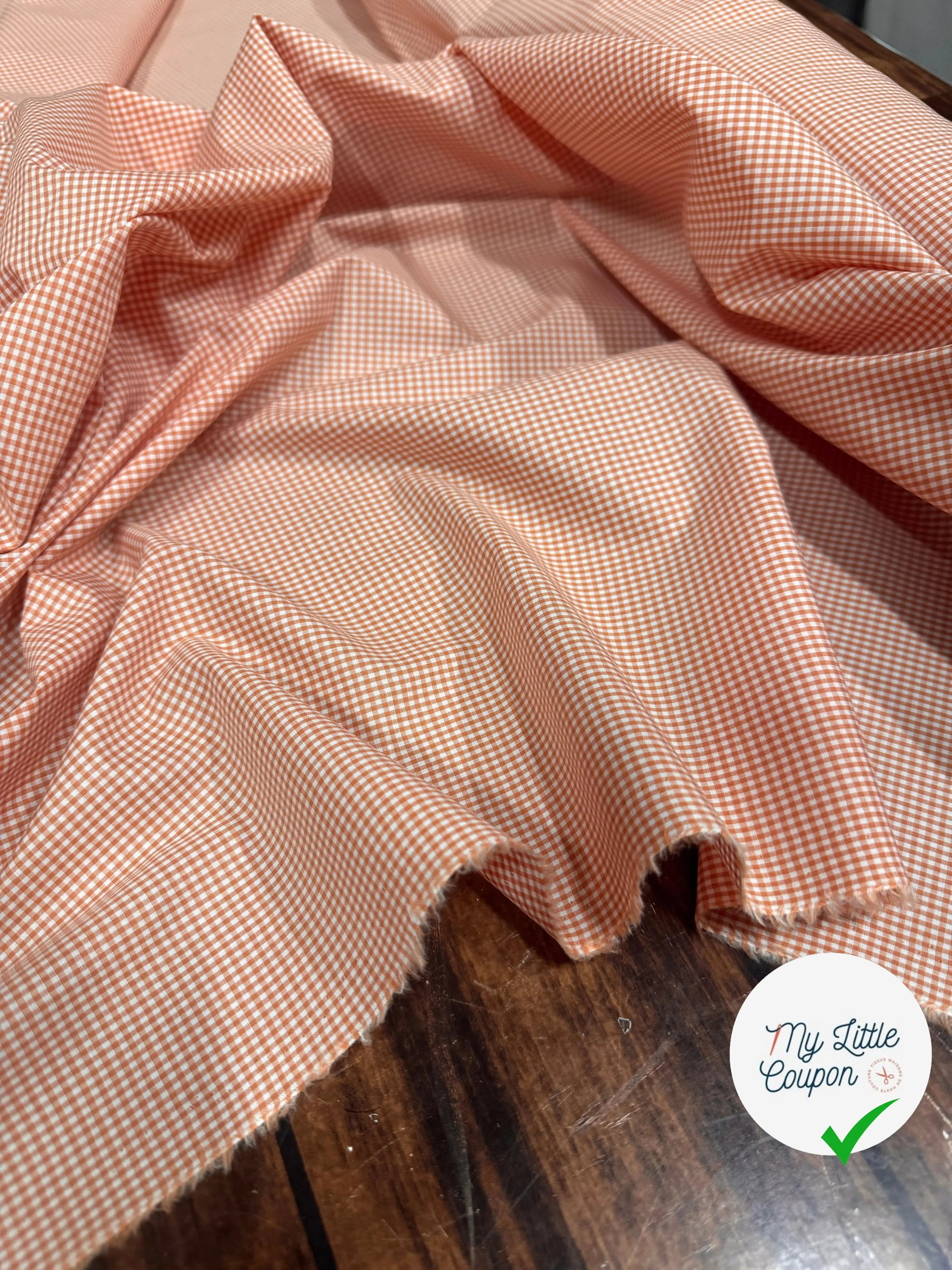 POPELINE DE COTON PETITS CARREAUX ORANGE OEKOTEX - My Little Coupon