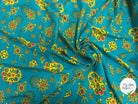 VISCOSE ARLEQUIN AVEC MOTIFS MAINS FOND EMEURAUDE - My Little Coupon