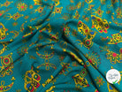 VISCOSE ARLEQUIN AVEC MOTIFS MAINS FOND EMEURAUDE - My Little Coupon