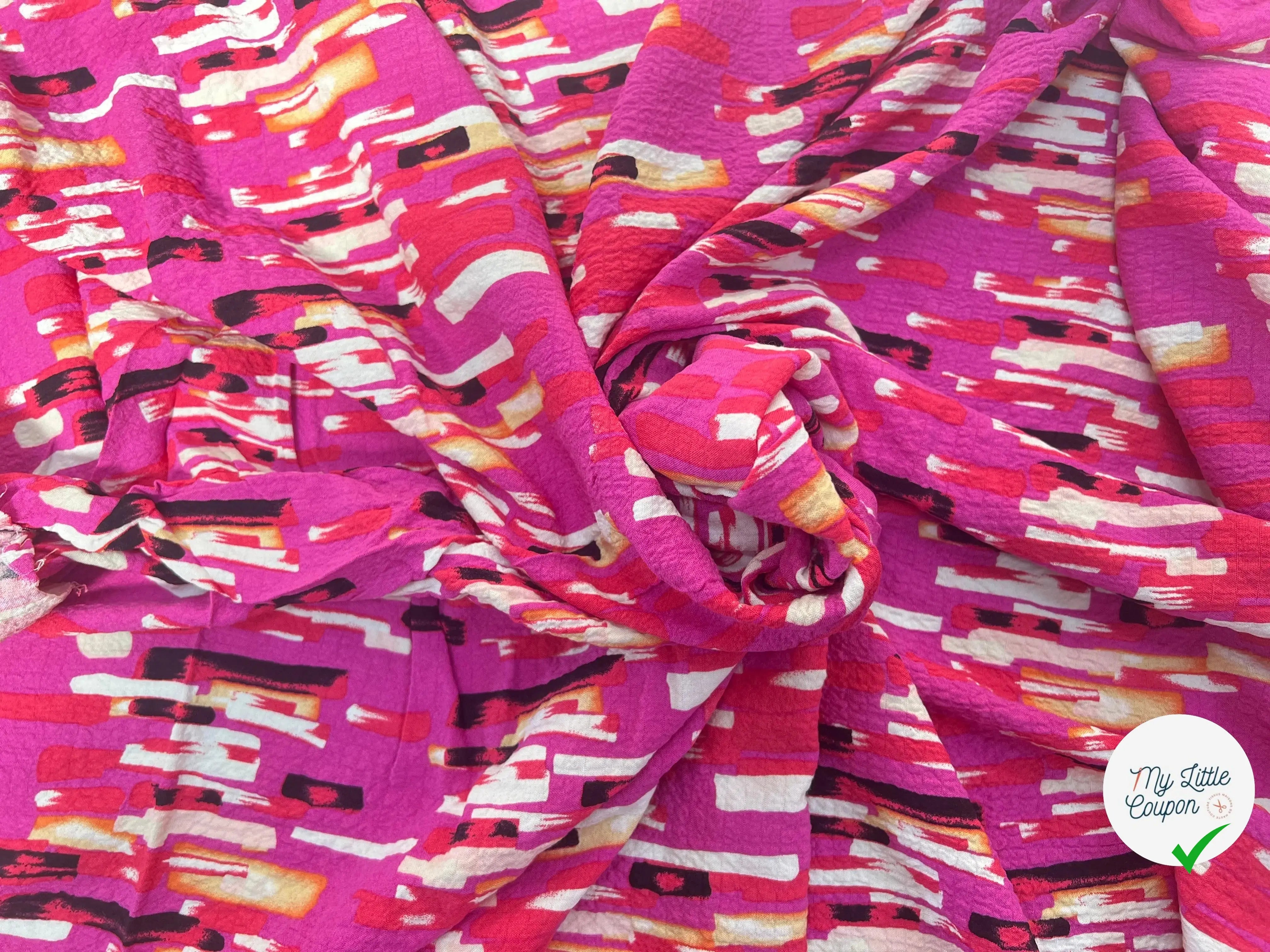 VISCOSE BUBBLE TISSU IMPRIMÉ ABSTRAIT FUCHSIA - My Little Coupon