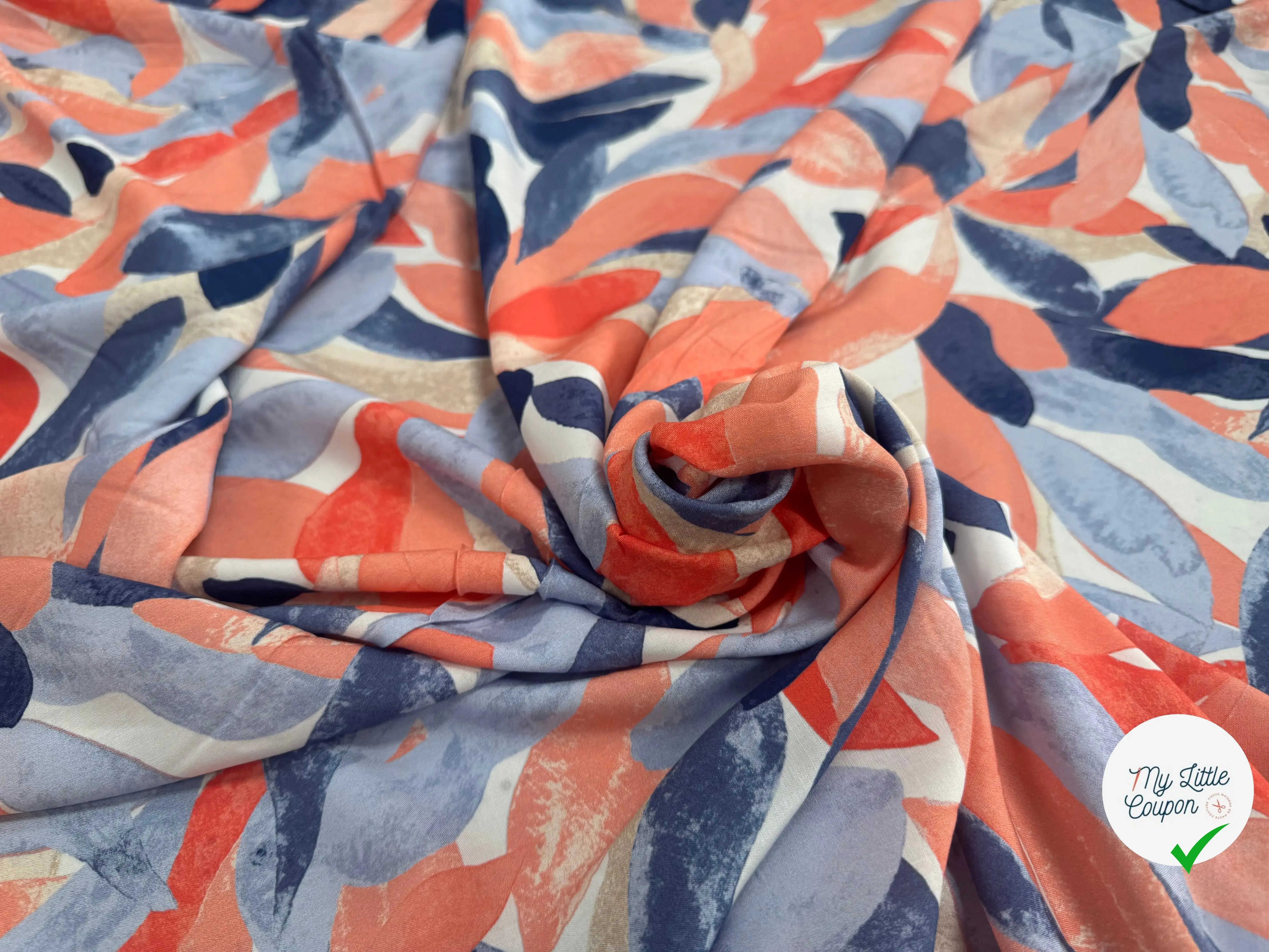 VISCOSE FEUILLAGE PEAU DE PÊCHE PASTEL - My Little Coupon
