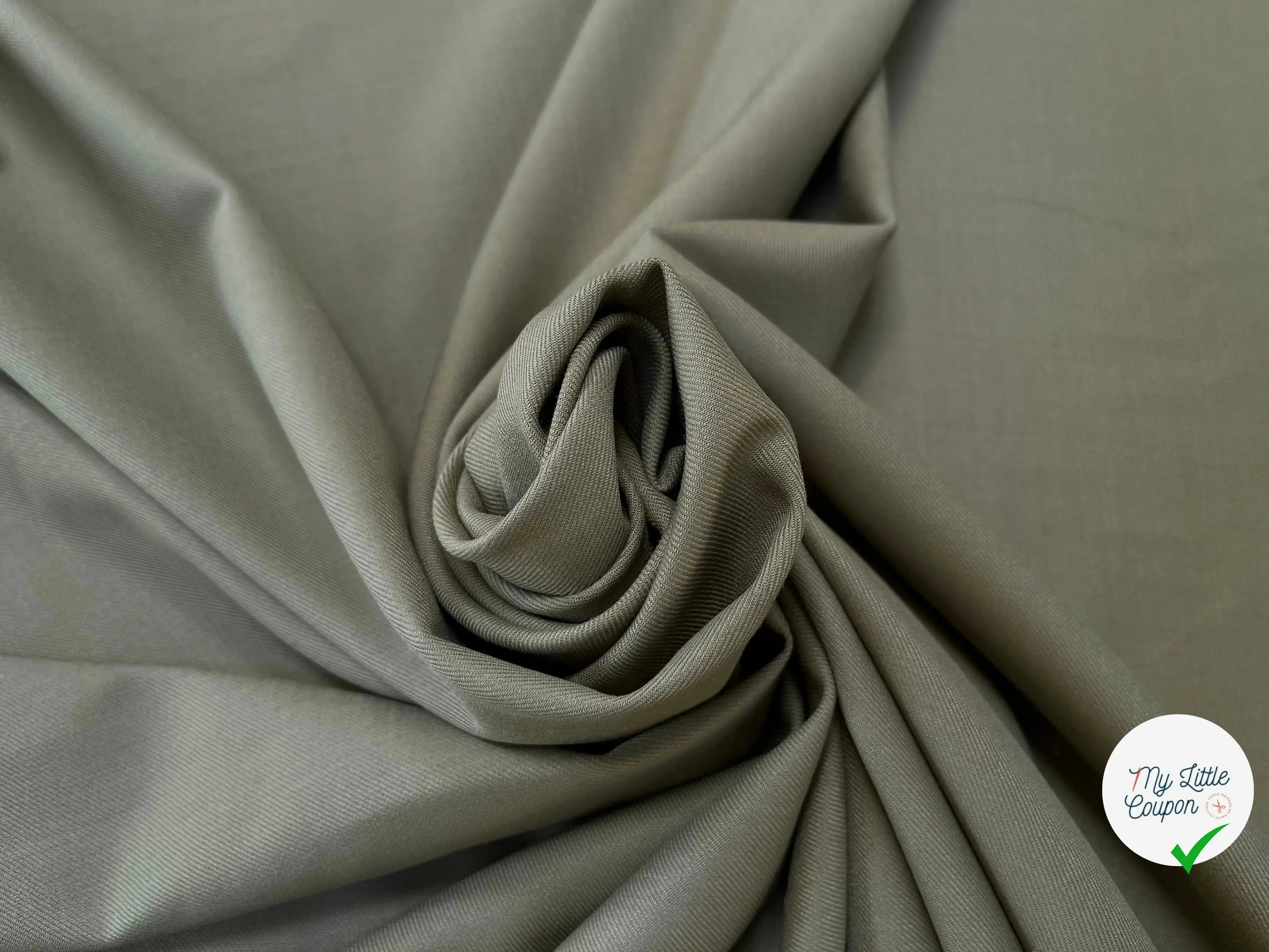 VISCOSE SERGÉE UNI STRETCH VERT GRIS - My Little Coupon