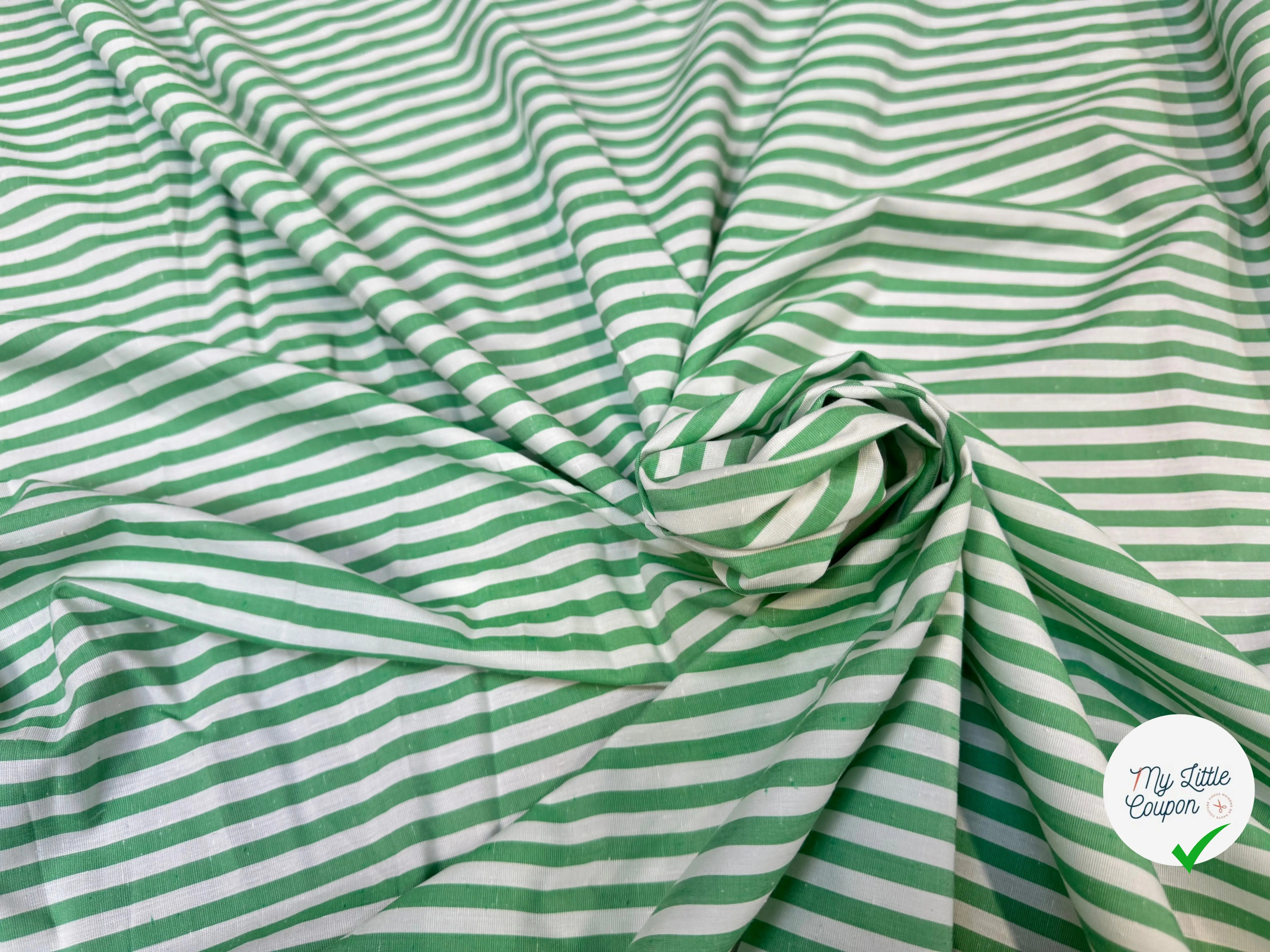 (chute)POPELINE DE COTON TEXTURÉE RAYURES VERTES ET BLANCHES - My Little Coupon