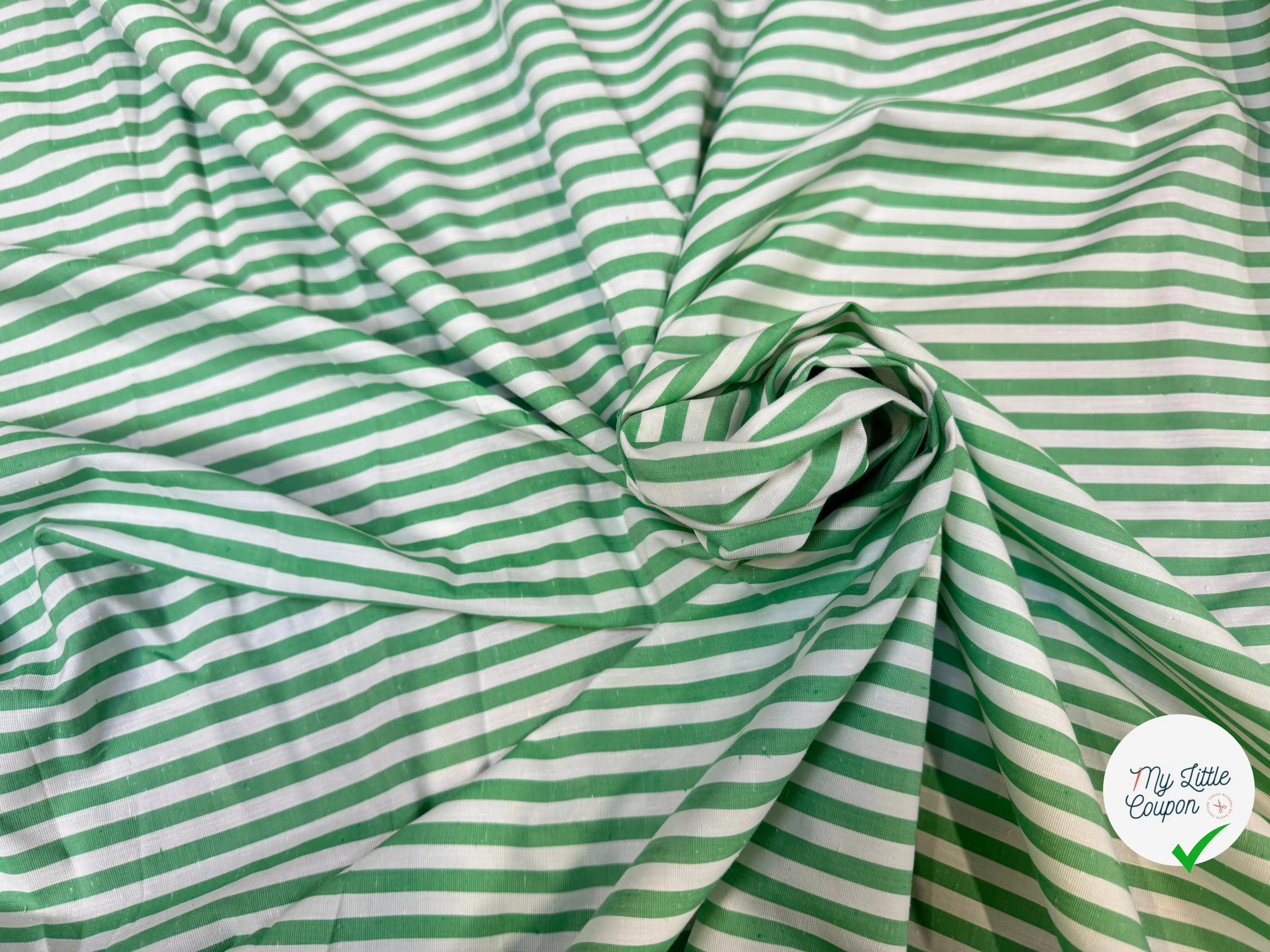 (chute)POPELINE DE COTON TEXTURÉE RAYURES VERTES ET BLANCHES - My Little Coupon