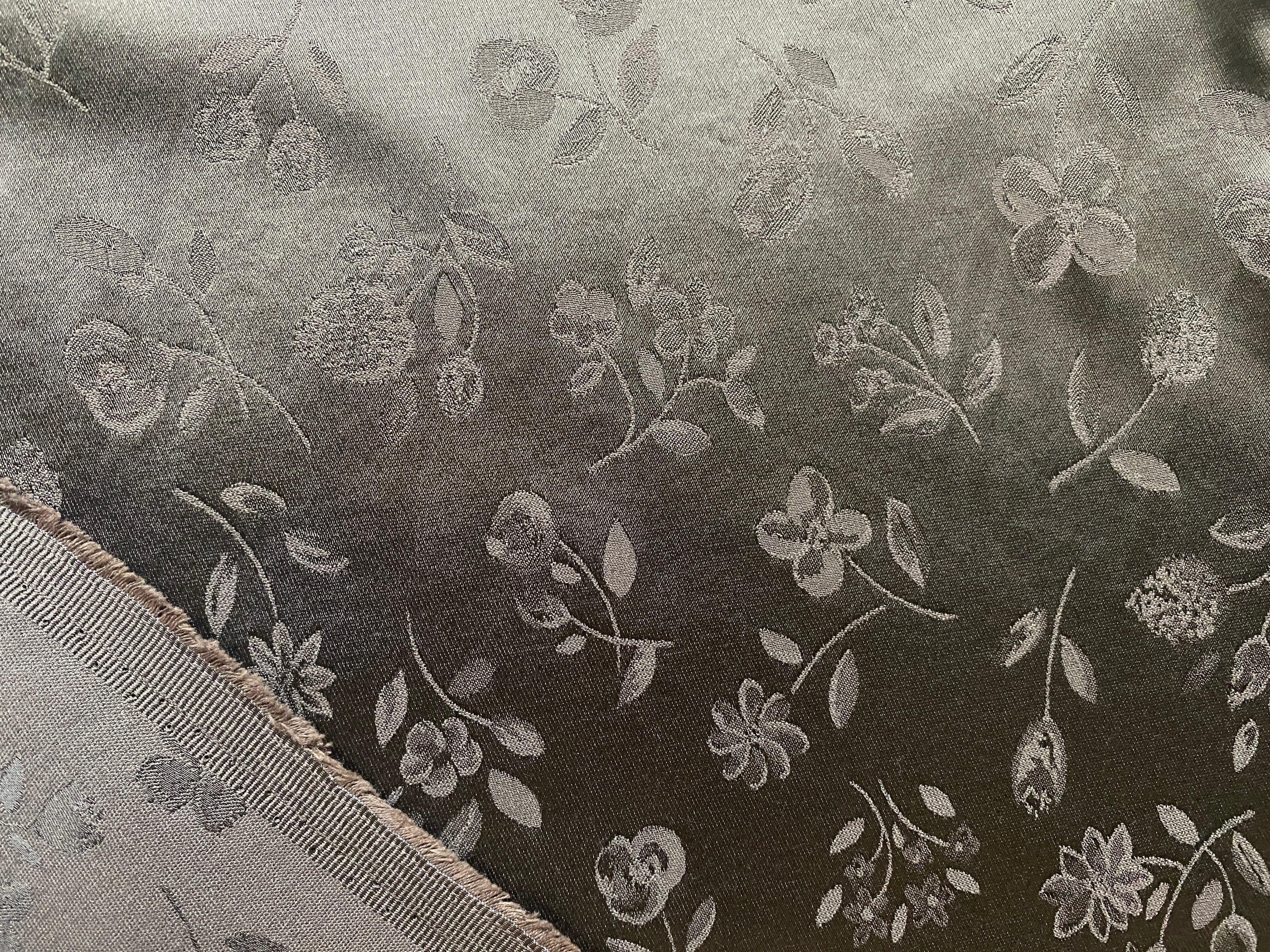 JACQUARD SATINÉ KAKI FLEURS - My Little Coupon - tissu - coudre