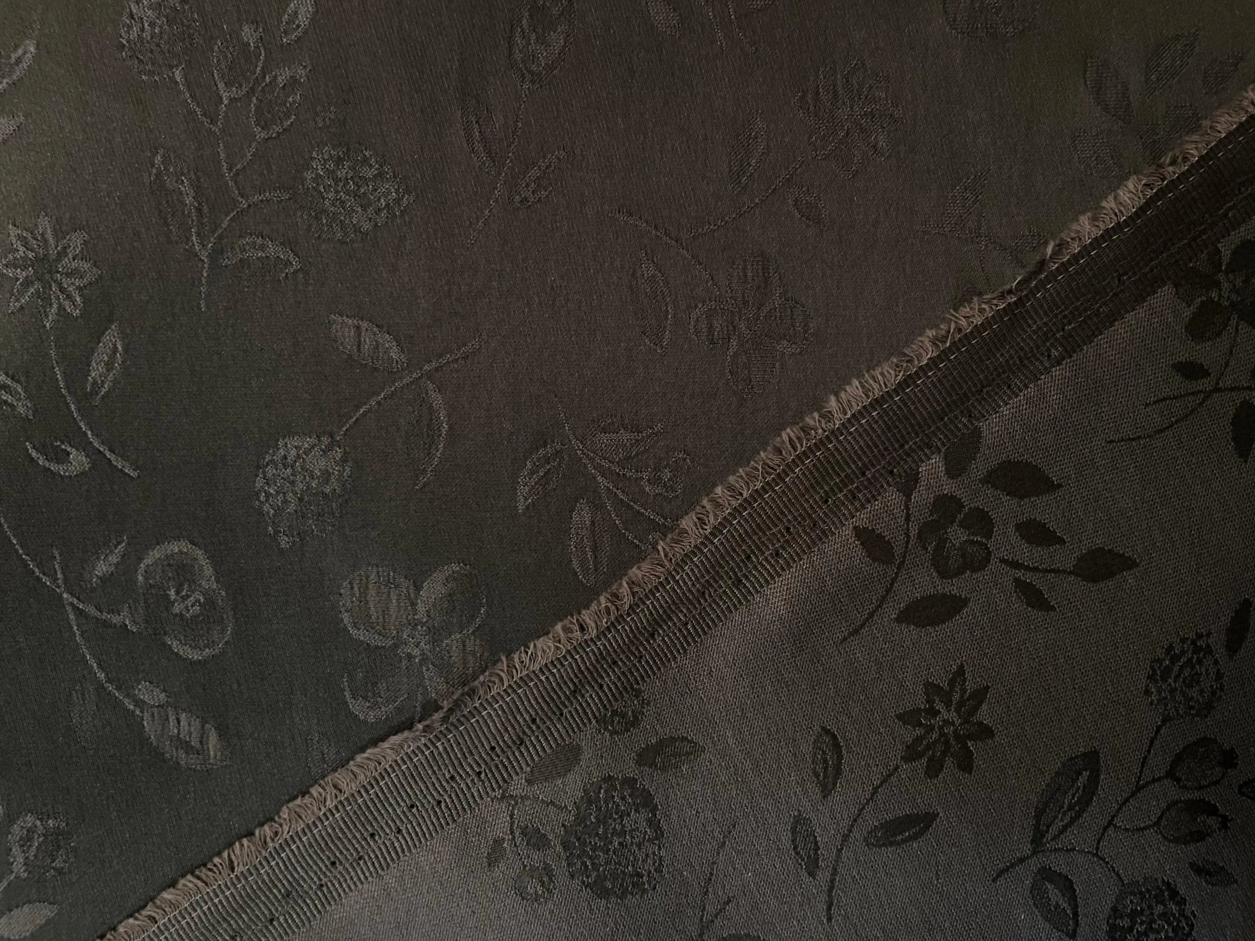 JACQUARD SATINÉ KAKI FLEURS - My Little Coupon - tissu - coudre