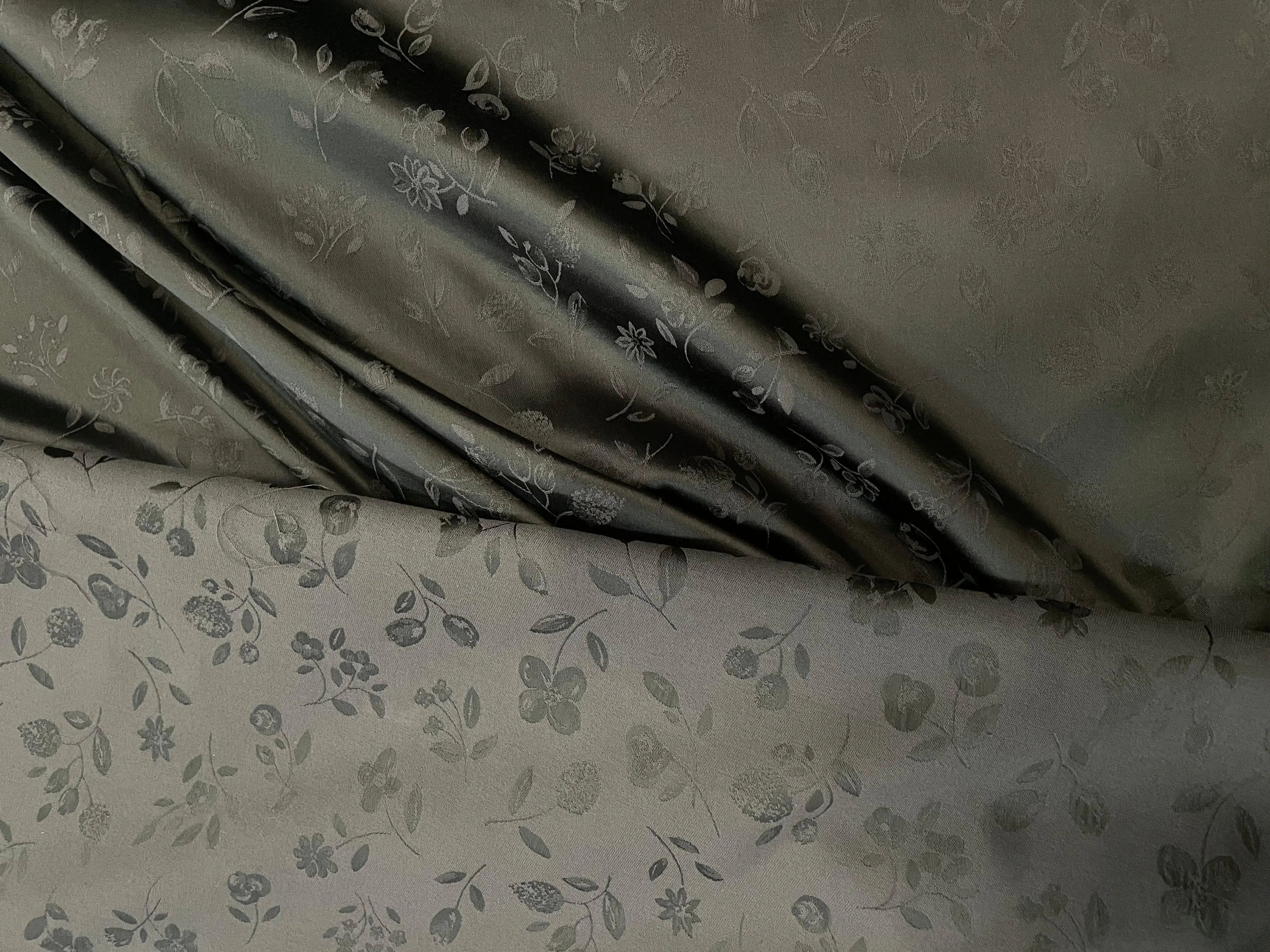 JACQUARD SATINÉ KAKI FLEURS - My Little Coupon - tissu - coudre