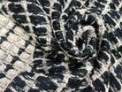 LAINAGE MANTEAU BOUCLETTE RECTANGLE BLANC CASSÉ SUR FOND NOIR - My Little Coupon - tissu - coudre